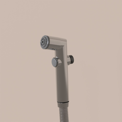 Brondell CleanSpa hand-held bidet sprayer in front of a brown background