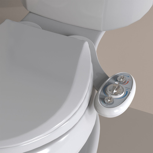Brondell SouthSpa advanced left-handed bidet attachment with dual nozzle installed