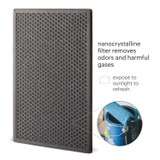 Brondell pro nanocrystalline filter removes odors and harmful gases.