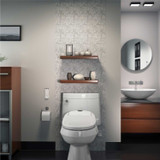 Brondell Swash 1000 S1000 advanced bidet toilet seat installed in the bathroom from a front view with the sink on the side