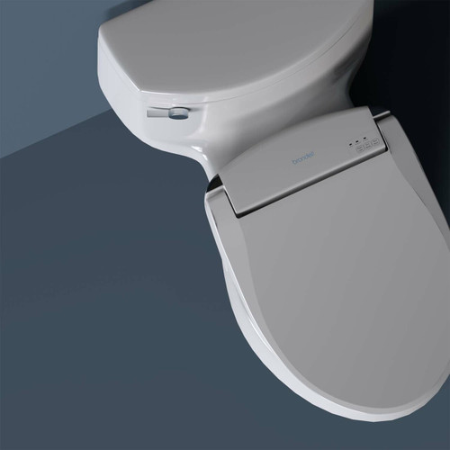 Brondell Swash CL950 bidet toilet seat installed with gray background