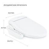 Brondell Swash SE400 elongated bidet toilet seat dimensions are 18.5 inch width, 6.1 inch height, and 20.9 inch length.