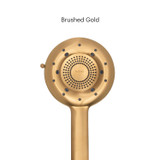 Close up of the Nebia Corre Four-Function Handshower Brushed Gold with a white background