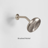 Side view of the Nebia Corre Four-Funtion Fixed Showerhead Brushed Nickel with a light gray background
