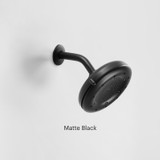 Side view of the Nebia Corre Four-Funtion Fixed Showerhead Matte Black with a light gray background
