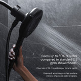 Nebia Corre Four-Function Handshower - Saves up to 50% of water compared to standard 2.5 gpm showerheads. Flow rate of 1.2-1.5 gallons per minute (gpm). Patented, atomizing nozzles produce millions of precise water droplets.