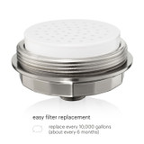 Brondell VivaSpring compact shower filter opened from a side view