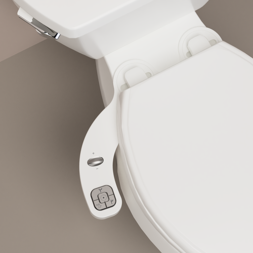 Main image of FreshSpa Thinline Precision Essential Bidet Attachment with Dual Nozzle with Taupe background.
