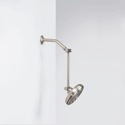GIF of a Nebia Adjustable Shower Arm Spot Resist Nickel with a showerhead installed showing the multiple positions possible with a white background