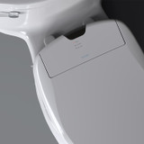 White Brondell Swash 1400 bidet toilet seat installed on a toilet seat with the lid closed from the top view with a gray background