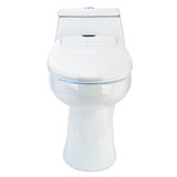 White Brondell Swash 1400 bidet toilet seat installed on a toilet with the lid closed from a front view in front of a white background